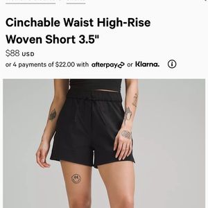 Black high rise cinchable shorts lulu